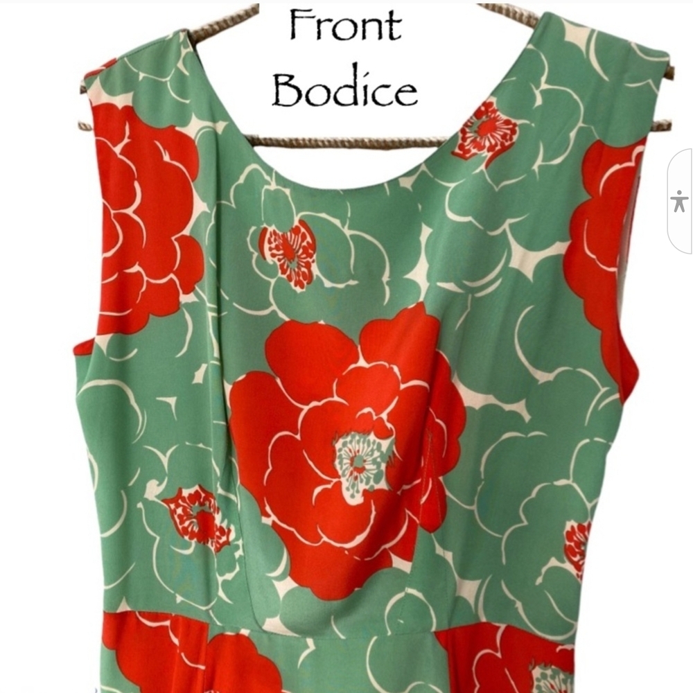 100% Silk Corey Lynn Calter Red Sleeveless Crew Neck Midi Sundress - Picture 5 of 10